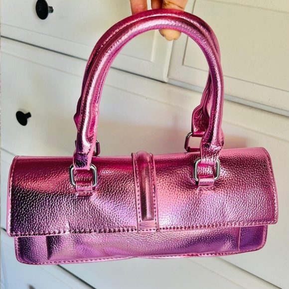 Pink Metallic crossbody bag rectangular shape Y2K style great for night out - Picture 4 of 5